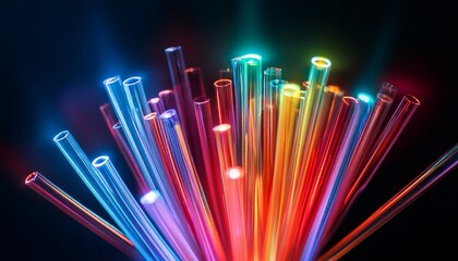 abstract composition of glowing tubes in vibrant colors against a dark background creating a dynamic visual effect