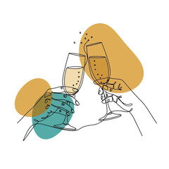 Champagne Toast Line Art with Abstract Shapes