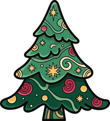 Christmas tree vector illustration festive holiday design element isolated on transparent background, Vector