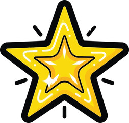 Golden shining star icon hand drawn sparkle vector illustration isolated on transparent background, Vector