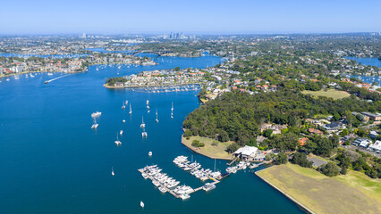 The Sydney suburb of woolwich showing marina and Kellys bush.