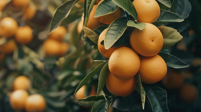 A bunch of oranges hanging from a tree