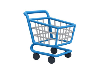 Shopping cart 3d rendering representing online purchasing, retail, and consumerism with transparent background