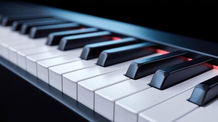 Fototapeta premium Close-Up View of Piano Keys with Black and White Contrast Featuring Illuminated Elements for Musical Composition and Performance Inspiration