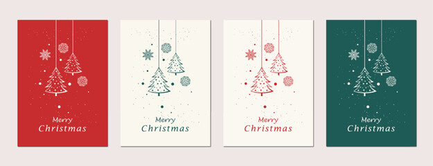 Minimalist Merry Christmas Greeting cards for business and personal use. Colorful modern minimalist vector for greeting card, website banner, social media Christmas card
