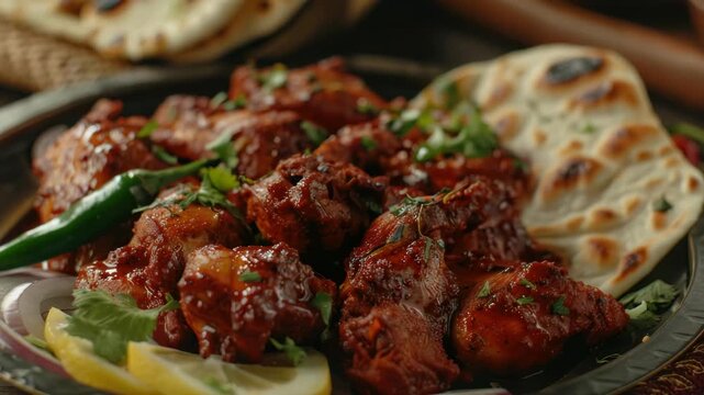 Grilled meat with sauce on plate