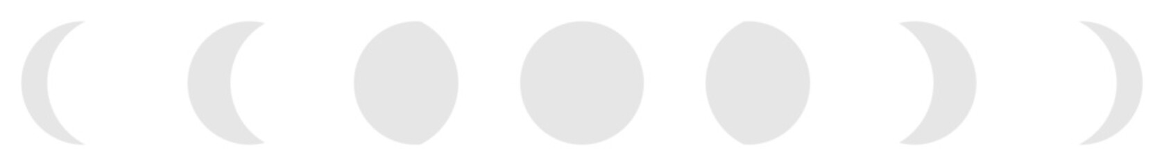 Stylized Abstract Symbol Icon Set of Lunar Phases including Waning and Waxing Crescent and Gibbous Half Moon and Full Moon. Vector Image.