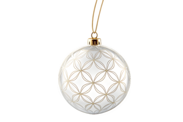 Elegant white christmas ornament with gold snowflake pattern isolated on transparent background