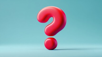 Bright Red Question Mark Floating on Light Blue Background Representing Curiosity and Inquiry in Modern Design Aesthetic for Various Uses