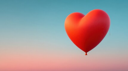Heart-Shaped Balloon Floating in a Clear Sky with Gradient Tones of Pink and Blue Creating a Romantic and Dreamy Atmosphere for Events and Celebrations