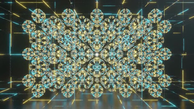 Abstract Geometric Grid With Fractal Hexagon Array