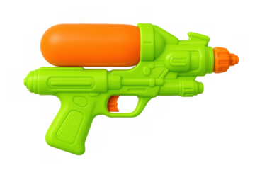 Water squirt gun toy, vibrant green and orange plastic blaster, summer fun and playful kid activity equipment