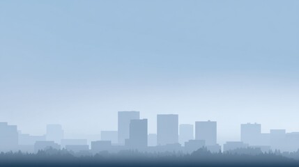 Obraz premium Serene Urban Landscape Silhouette at Dusk with Hazy Mist and Muted Tones for Peaceful Backgrounds and Atmospheric Design Projects