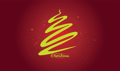 Obraz premium brush strokes of spruce paint, Christmas tree scribbled with marker decorated with stars on top and beads on a gradient red background.eps