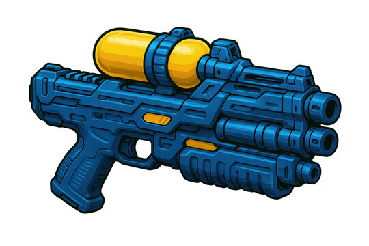 Blue and yellow pixel art squirt gun for summer fun and water combat games, a digital toy game asset - Powered by Adobe