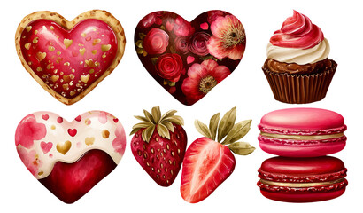 Fototapeta premium Sweet Dessert Collection Featuring Soft Pastel Treats and Heart-Shaped Delights