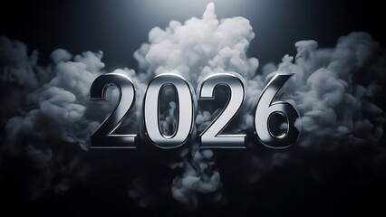 Dramatic 2026 Year Design with Smoke Effect, Chrome Text