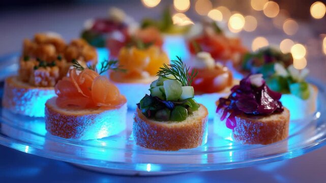 party finger food on party table with bokeh light	
