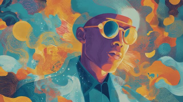 creative funk colorful illustration a black African man with colorful background