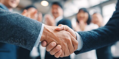A Professional Handshake Signifying Agreement and Collaboration Between Business Partners in an Office Environment