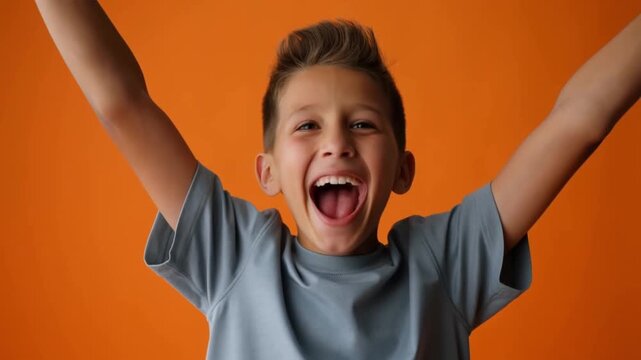 Joyful boy with arms outstretched, exuding pure happiness, a moment of pure bliss Stock Video