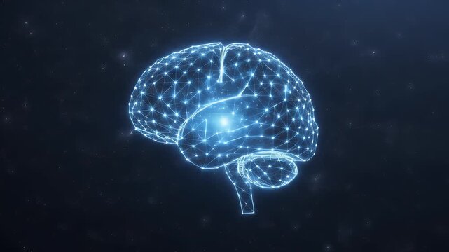 A glowing, interconnected digital brain against a starry cosmos, symbolizing AI, thought, innovation, and scientific discovery.
