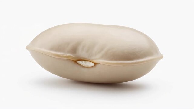 Detailed macro shot of a single white bean, showcasing its texture and form, isolated on a pure white background for clear visibility. Healthy food ingredient.