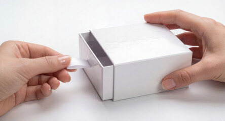 mockup of drawer box being opened on white background