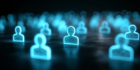 A Futuristic Visualization of Numerous Individual Silhouettes Rising from a Dark Background, Emphasizing Connectivity and Digital Presence