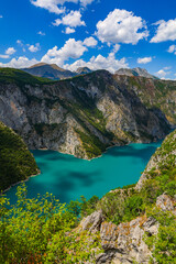 Scenic landscape photo of Piva Lake in Montenegro, Europe