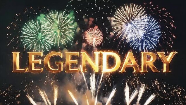 Legendary golden text reveal with fireworks explosion for intro and logo animation video effect
