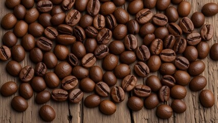 Fototapeta premium Coffee Beans on Wooden Background – Rustic Aromatic Food Concept