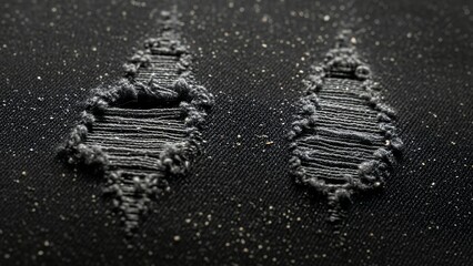 Footprints in Dark Sand with Fine Glitter Particles on Surface
