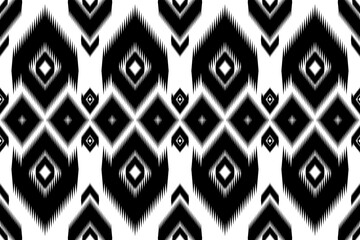 Ethnic seamless, Ikat patterns with simple shapes. Tribal and ethnic fabrics. Simple geometric pattern elements are best used in design, textile printing.