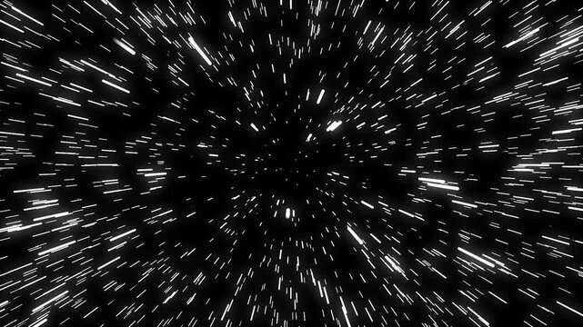 Abstract warp speed effect with white light streaks against a dark black background