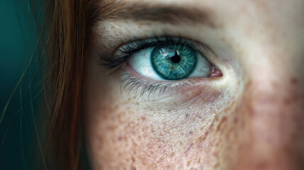 Intense Gaze: A close-up shot of a human eye with vibrant green iris, revealing a window to the soul, reflecting emotion and depth.