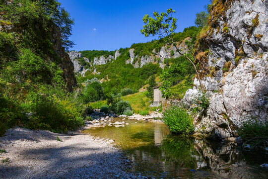 Scenic landscape of Nevidio canyon, popular touristic attraction of Komarnica river, Montenegro, Europe	