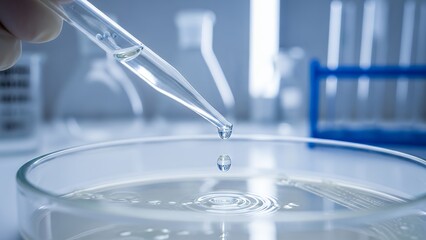 Scientific Laboratory Pipette Dropping Liquid Into Petri Dish in Modern Lab