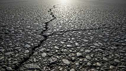 Cracked Asphalt Road Surface with Textured Pebbles in Natural Lighting