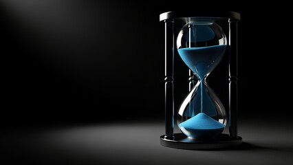 Black Background Hourglass with Blue Sand Modern Timer Minimalist Design