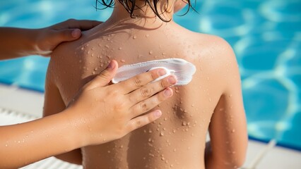 Child Receiving Back Massage with Soap on Bare Skin Near Pool