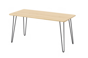 Wooden table with hairpin legs, modern minimal design furniture, wood texture tabletop, transparent background