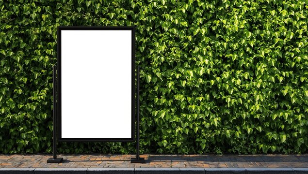 Empty billboard standing in front of green and red leaves 