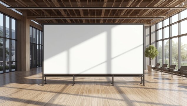 Empty billboard display in departure gate seating area of modern Seoul airport terminal