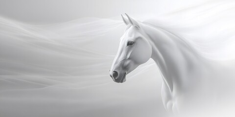 White horse head emerging from soft flowing lines and abstract shapes in cloud dancer color for modern design. Cloud Dancer Color of the Year 2026