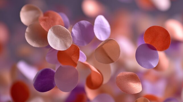Colorful floating confetti in varied shapes and sizes creating a festive atmosphere for celebrations, parties, and joyful events, enhancing visual appeal