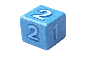 blue educational number block 2 for children isolated on white background