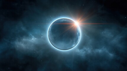Obraz premium Stunning view of a planet illuminated by sunlight with a glowing atmosphere and celestial clouds in a deep space scene