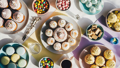 Easter Treats and Spring Desserts Flat Lay — Colorful Candies and Pastries Photography