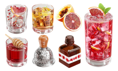 Six Unique Cocktail Designs for Home Mixology Lab in 3D Painterly Style